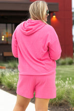Load image into Gallery viewer, Online Black Textured Hoodie and Shorts Plus Size Two Piece Set
