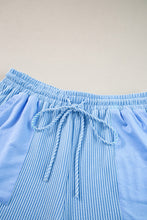 Load image into Gallery viewer, Online Light Blue Plus Size Ribbed Long Sleeve Top and Drawstring Shorts Set
