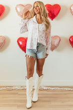 Load image into Gallery viewer, White Love Heart Print Drop Shoulder Puff Sleeve Shirt
