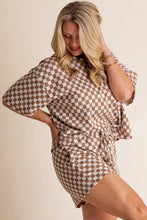 Load image into Gallery viewer, Online Brown Plus Size Checkerboard Print Side Slim Tee Shorts Set
