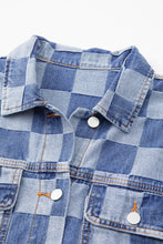 Load image into Gallery viewer, Online Black Checkered Patchwork Button up Denim Jacket
