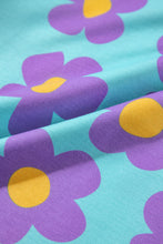 Load image into Gallery viewer, Online Sky Blue Cute Flower Print Contrast Trim Plus Size Short PJ Set

