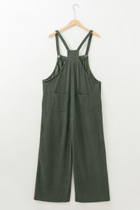 Online Jungle Green Plus Size Corduroy Pocketed Wide Leg Overall