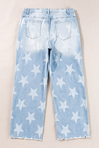 Online Beau Blue High Waist Star Pattern Plus Size Jeans