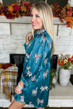 Load image into Gallery viewer, Online Blue Printed Zebra Pattern Pleated Shirt Tunic Dress
