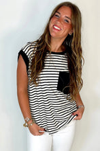 Load image into Gallery viewer, Online Black Stripe Chest Pocket Patch Round Neck Tank Top
