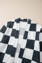 Load image into Gallery viewer, Online Black Checkered Waffle Knit Thumbhole Open Front Cardigan
