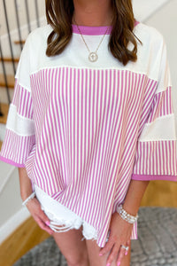 Online White Stripe Patchwork Bracelet Sleeve Plus Size T Shirt