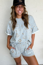 Load image into Gallery viewer, Online Gray Western Fashion Printed T Shirt Elastic Waist Shorts Set
