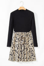 Load image into Gallery viewer, Online Black Ribbed Knit Patchwork Printed Belted A-line Dress
