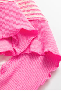 Online Pink Stripe Loose Drop Shoulder Long Sleeve Top