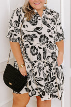 Load image into Gallery viewer, Online Black Floral Print Tiered Frilled Half Sleeve Plus Size Mini Dress
