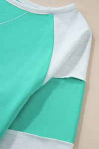 Online Aruba Blue Colorblock Patchwork Cross Seam Plus Sweatshirt
