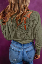 Load image into Gallery viewer, Laurel Green Lace-up Crochet Open Back Ribbed Top
