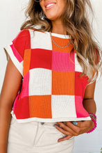 Load image into Gallery viewer, Grapefruit Orange Color Block Cap Sleeve Sweater
