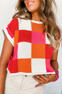 Grapefruit Orange Color Block Cap Sleeve Sweater