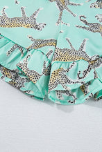 Load image into Gallery viewer, Online Green Leopard Satin Ruffle Pajama Short Set
