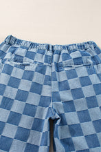 Load image into Gallery viewer, Online Dusk Blue Plus Size Checkered Seamed High Waist Wide Leg Jeans
