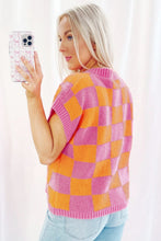 Load image into Gallery viewer, Online Sachet Pink Colorblock Plaid Pattern Ribbed Trim Sweater Tank Top
