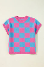 Load image into Gallery viewer, Online Sachet Pink Colorblock Plaid Pattern Ribbed Trim Sweater Tank Top
