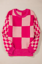 Load image into Gallery viewer, Online Rose Red Mixed Checkered Pattern Drop Shoulder Loose Sweater
