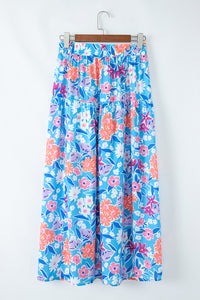 Online Sky Blue Floral Printed High Waist Split Wrap Long Skirt