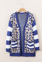 Load image into Gallery viewer, Black Stripe Sleeve Leopard Print Open Front Cardigan With Pockets
