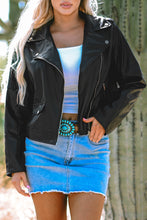 Load image into Gallery viewer, Online Black PU Leather Lapel Collar Zipper Jacket
