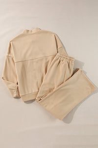 Online Black Solid Seamed Zipper Jacket and Drawstring Waist Pants Set