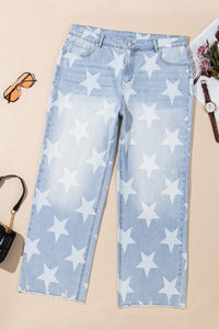 Online Beau Blue High Waist Star Pattern Plus Size Jeans