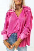 Load image into Gallery viewer, Pink V Neck Collared Button Pleated Shirt
