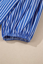Load image into Gallery viewer, Online Blue Stripe Tied Front Puff Short Sleeve Blouse
