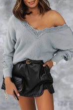 Load image into Gallery viewer, Gray Lace Splicing V Neck Pullover Sweater
