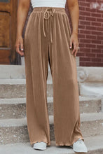 Load image into Gallery viewer, Camel Drawstring High Waist Pleated Wide Leg Pants
