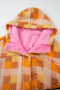 Online Orange Checkered Sherpa Hooded Jacket