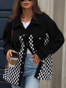 Online Checkered Snap Down Long Sleeve Jacket