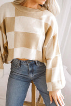 Load image into Gallery viewer, Online Rose Checkered Bishop Sleeve Sweater
