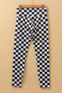 Online Khaki Checkered Pattern High Waist Skinny Leggings