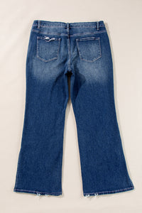 Online Dirty blue Plus Size High Waist Side Slits Flare Jeans