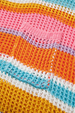 Load image into Gallery viewer, Online Pink Stripe Plus Size Open Knit Patch Pocket Short Sleeve Sweater
