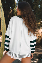 Load image into Gallery viewer, Online White Stripe Colorblock Sleeve Exposed Seam Fake-2-Piece Sweatshirt
