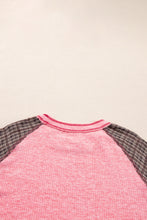 Load image into Gallery viewer, Online Pink Checkered Paisley Patchwork Raglan Sleeve Seamed Plus Size Top
