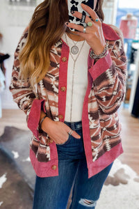 Online Pink Western Sherpa Textured Trim Jacket