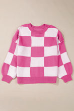 Load image into Gallery viewer, Online Rose Checkered Bishop Sleeve Sweater
