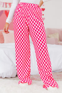 Online Pink Checkered Buttoned Shirt and High Waist Pants Pajama Set