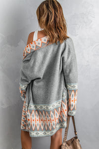 Online Orange Printed Aztec Print Open Front Knitted Cardigan