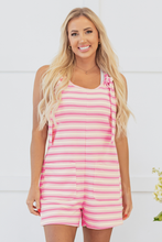 Load image into Gallery viewer, Online Pink Stripe Knotted Strap Patched Pocket Romper
