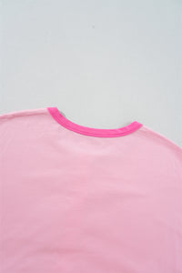 Online Pink Two Tone Half Buttons Collared T Shirt