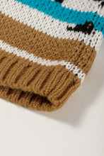 Load image into Gallery viewer, Online Brown Aztec Striped Knit Ribbed Trim Sweater

