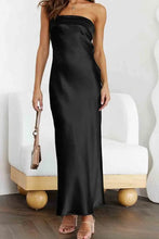 Load image into Gallery viewer, Black Satin Backless Tube Top Maxi Dress

